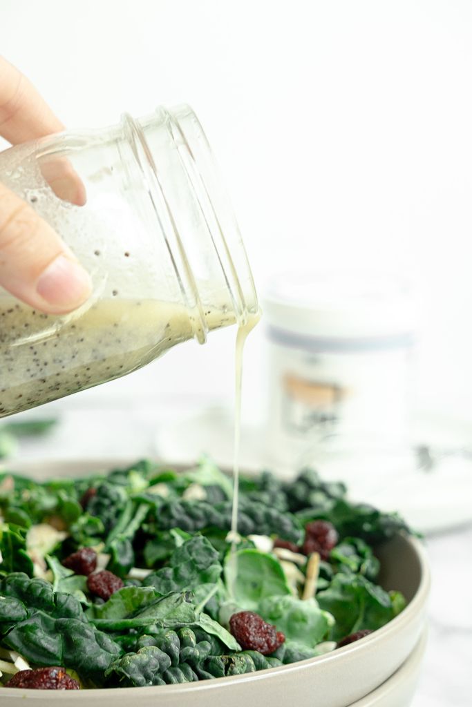 Vegan Poppy Seed Dressing on Kale and Cranberry Salad