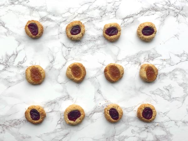 Raspberry & Apricot Jam Almond Thumbprint Cookies