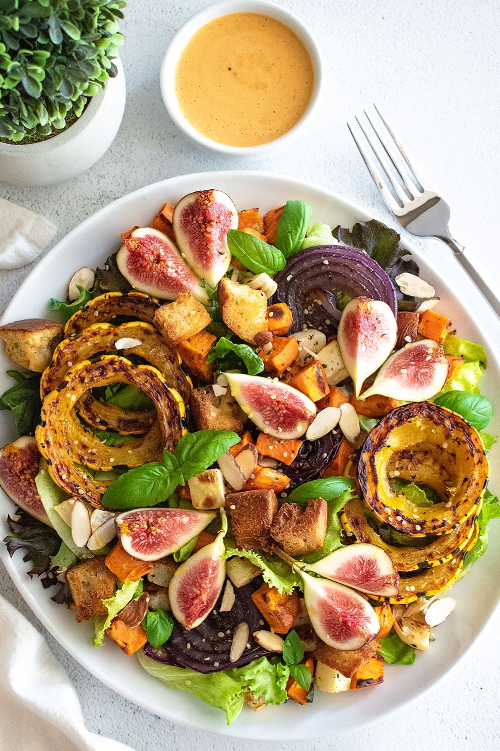 Fall Roasted Vegetable Salad with Creamy Pumpkin Dressing