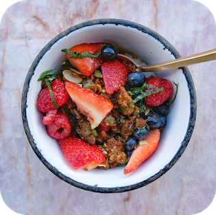 Berry and Granola Bowl soaked in JOI Almond Milk