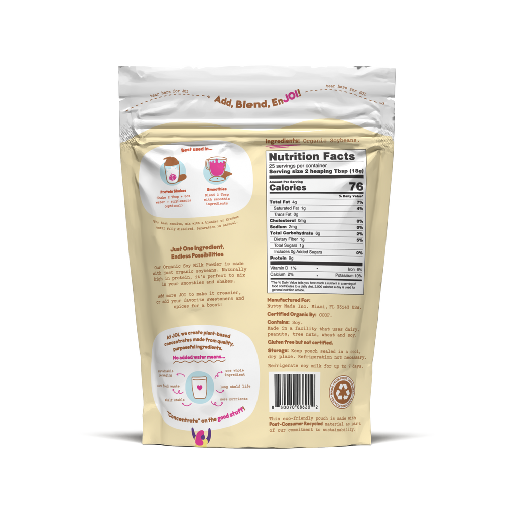 Back view of a food packaging with nutritional information and ingredients listed.