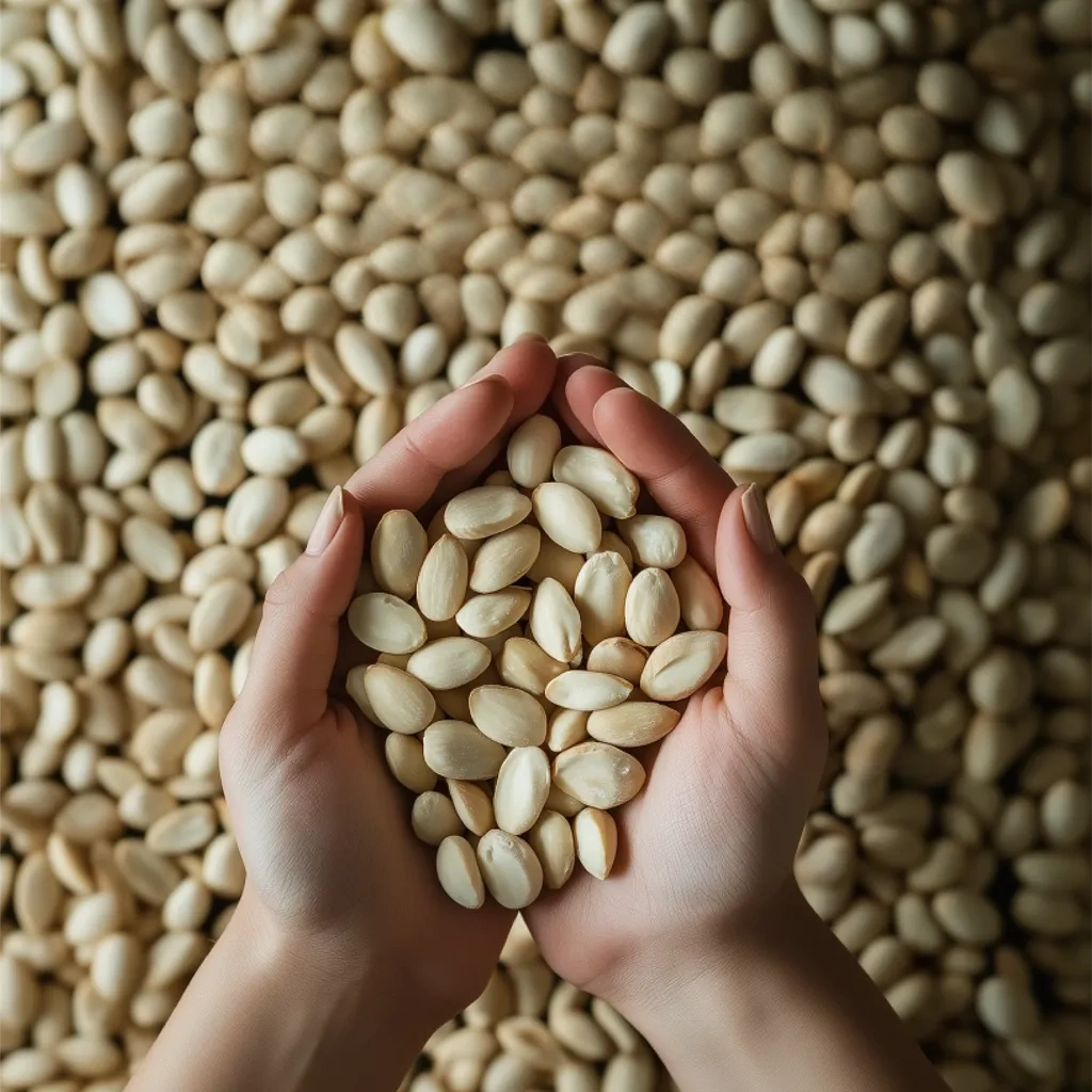 Hands holding almonds