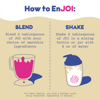 Instructions on how to use a product labeled 'EnJOI' with illustrations of a blender and a jar.